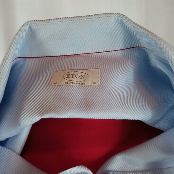 Eton of Sweden Shirt 18/46 Blue Herringbone Btn Dn - Picture 2 of 5
